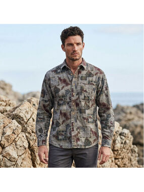 Rare Vintage Men'sOzark Wilderness Outfitters Gray Burgundy Casual Button Down X